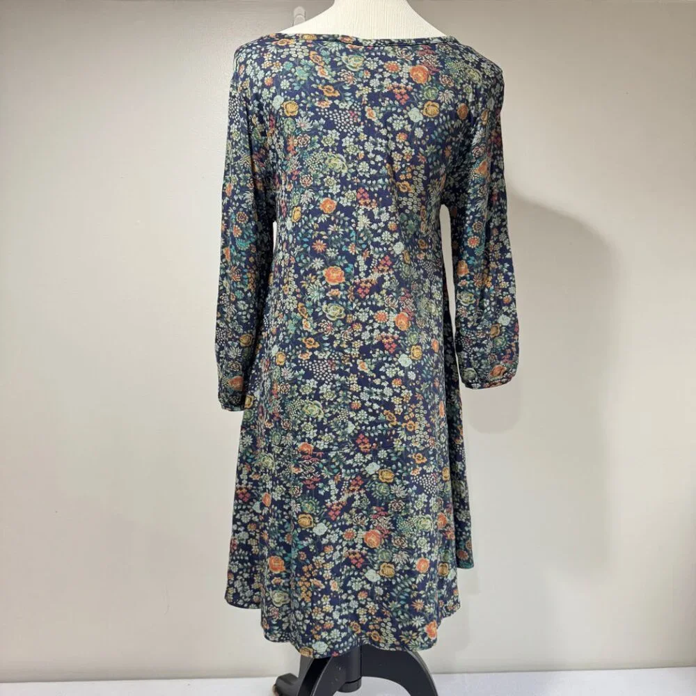 PERUVIAN CONNECTION Pima Cotton & Modal Blue Floral Midi Dress